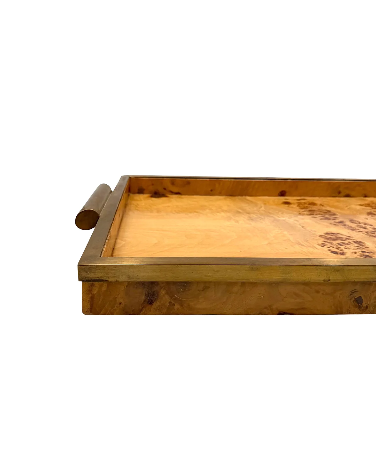 Hollywood Regency style brass and briar tray, Italy, 1970s 3
