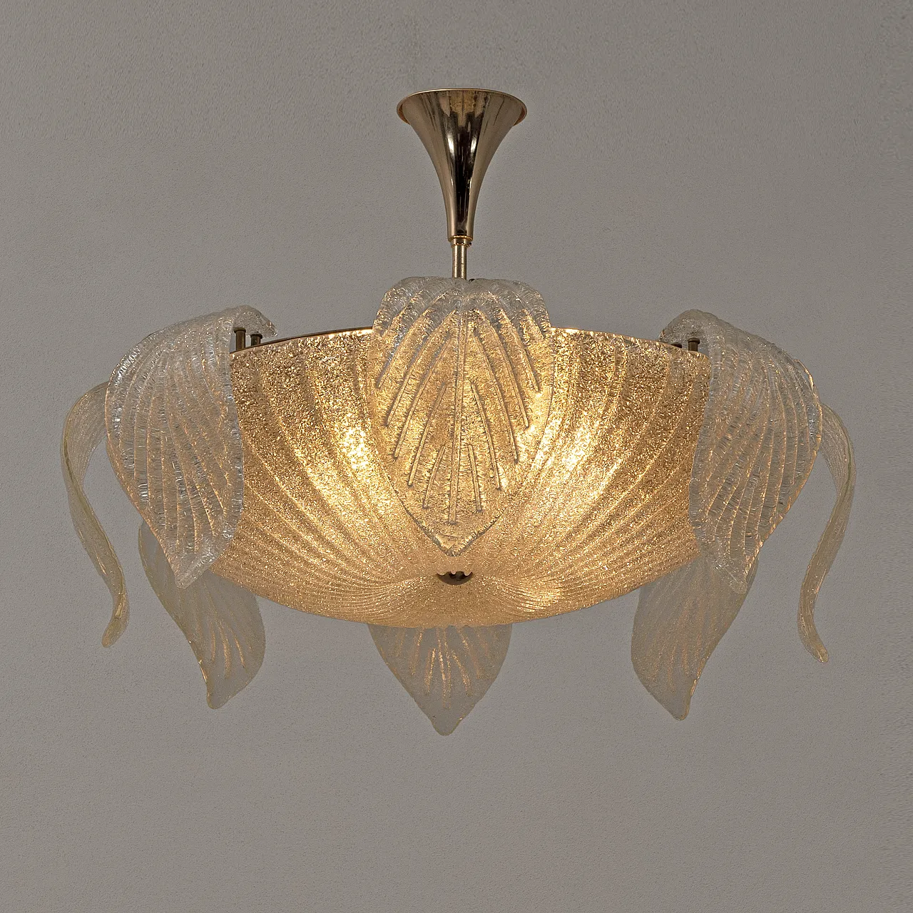 Lampadario di Vistosi in Vetro di Murano e Ottone, 1960 2