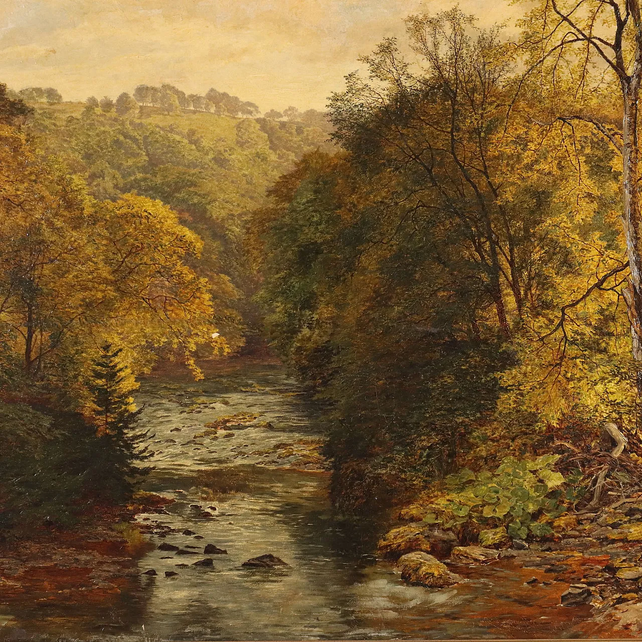 Dipinto grande paesaggio boschivo, '800 3