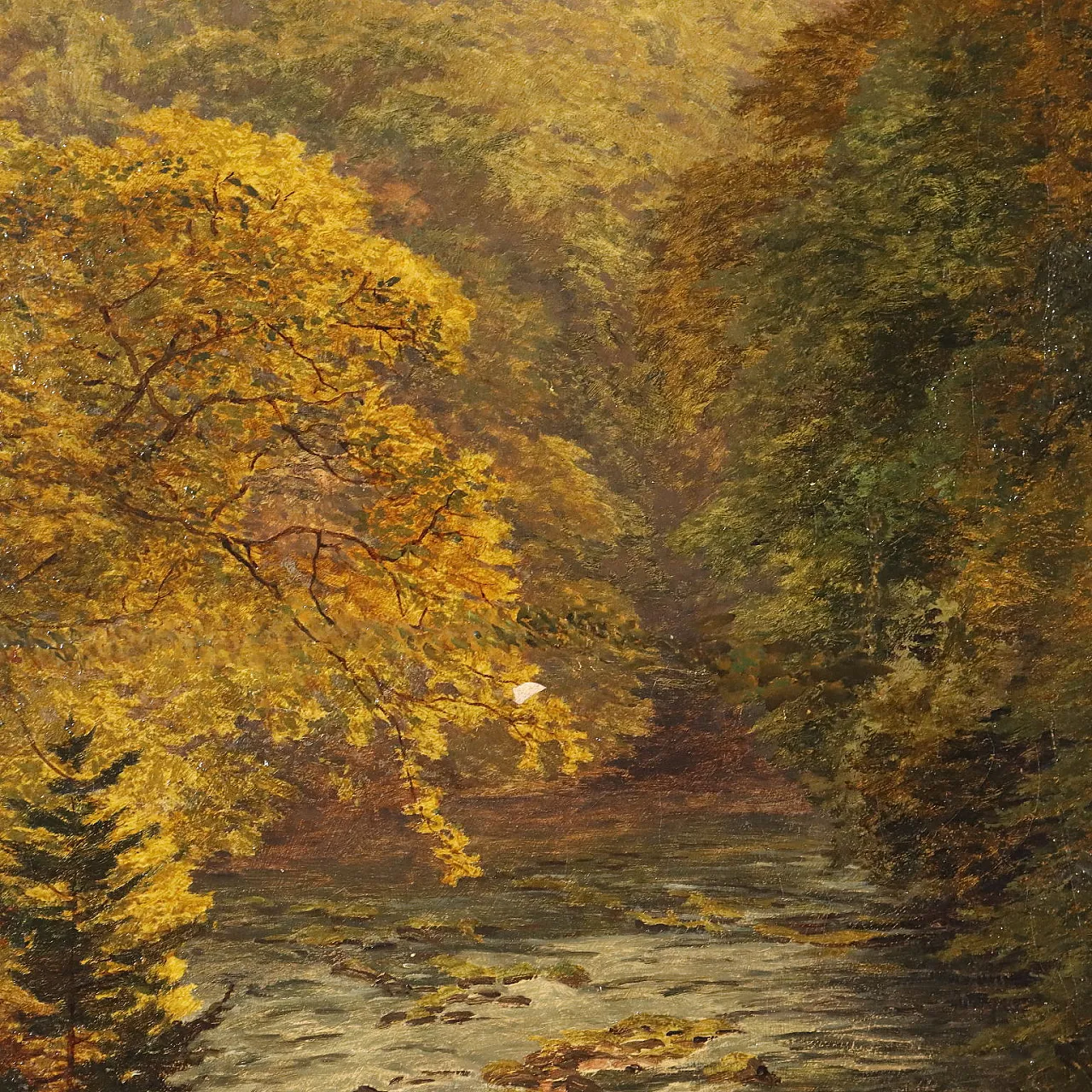 Dipinto grande paesaggio boschivo, '800 5