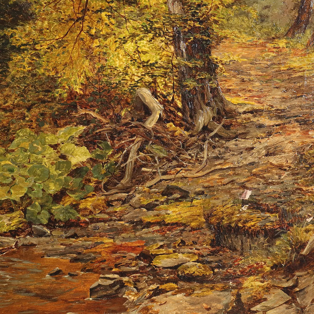 Dipinto grande paesaggio boschivo, '800 6