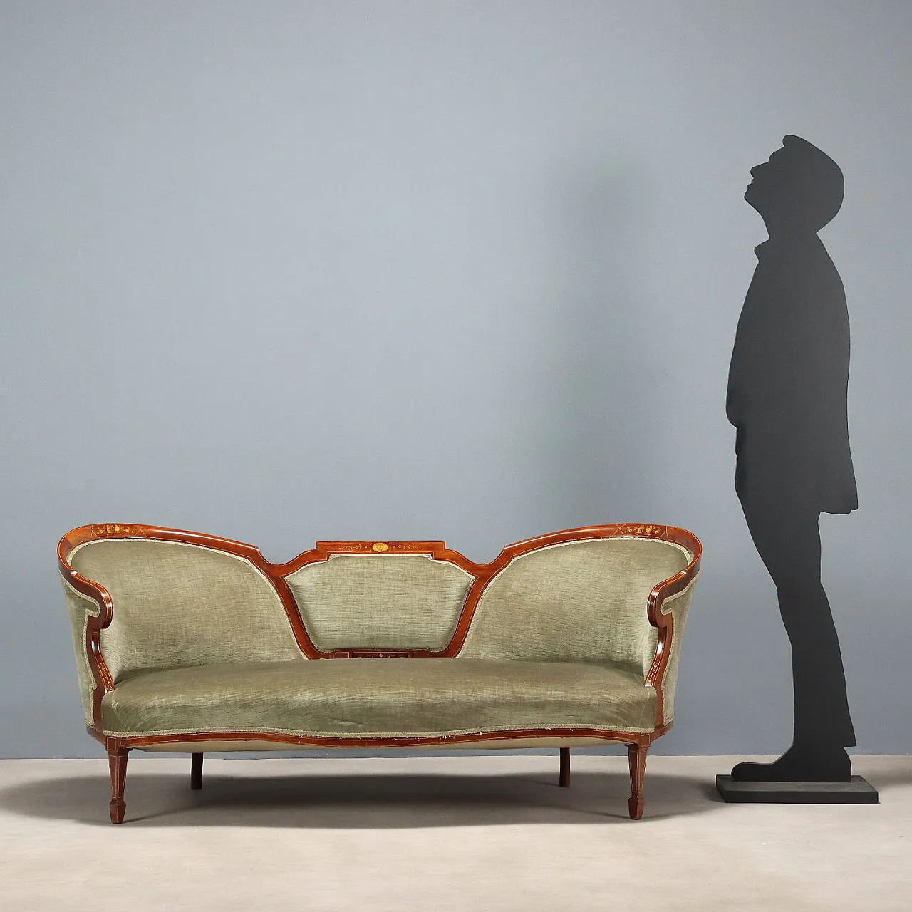 Divano in mogano e acero con intarsi di legni vari, fine '800 2