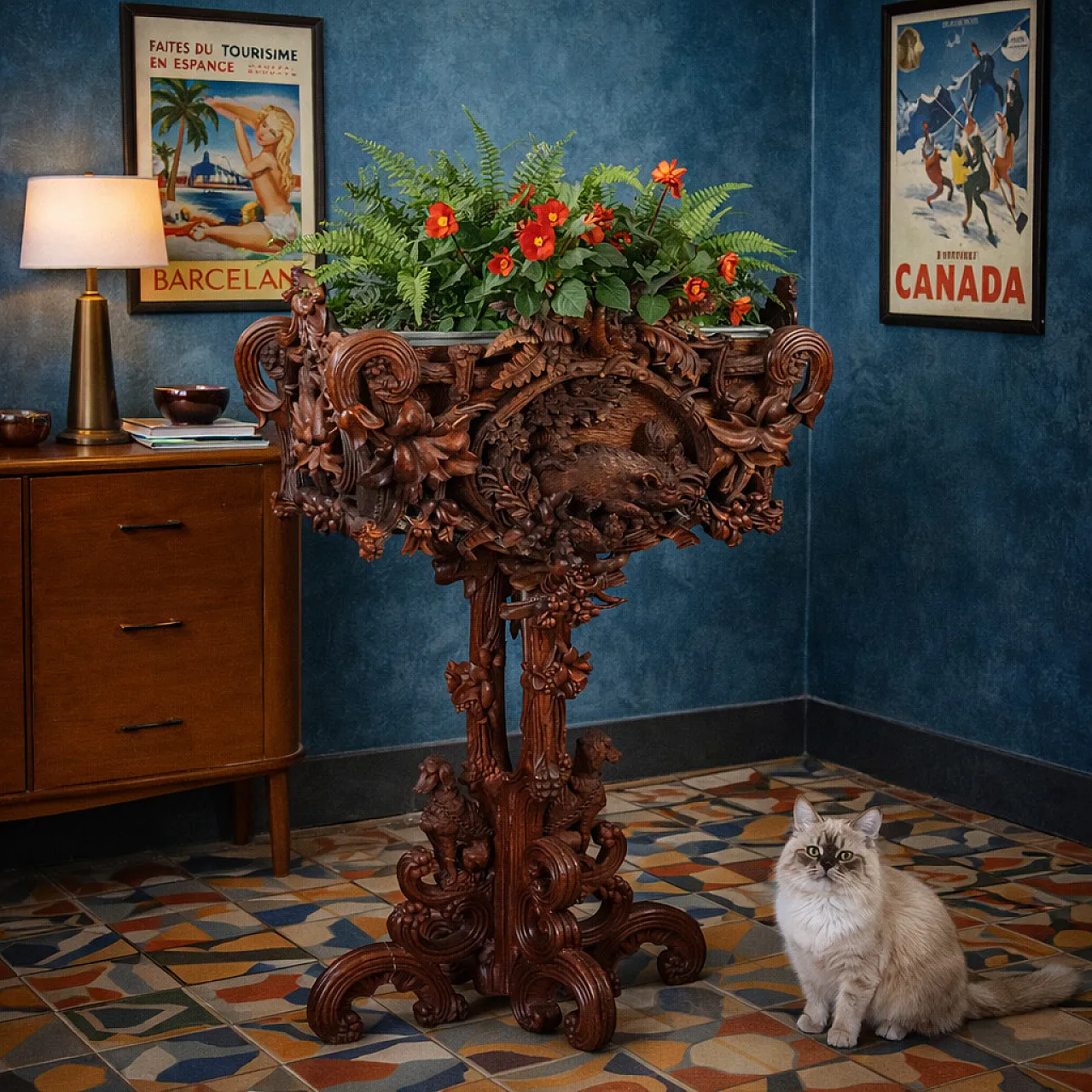 Neo-Baroque carved wooden planter, 19th century 2