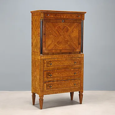 Empire-style walnut veneered secretaire with maple inlays,20th century