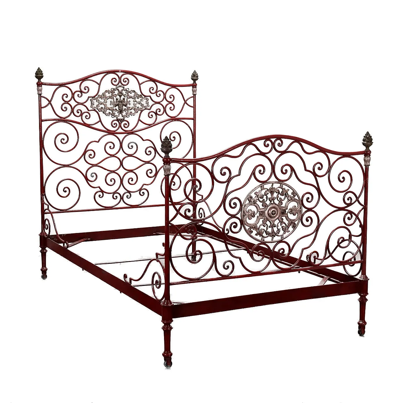 Red wroght iron single bed, second half 19th century 1