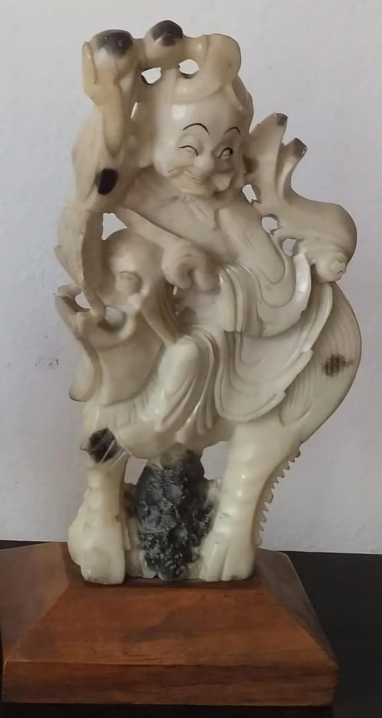 Carved stone sculptures of Qilin knights on wooden bases, early 20th century 5