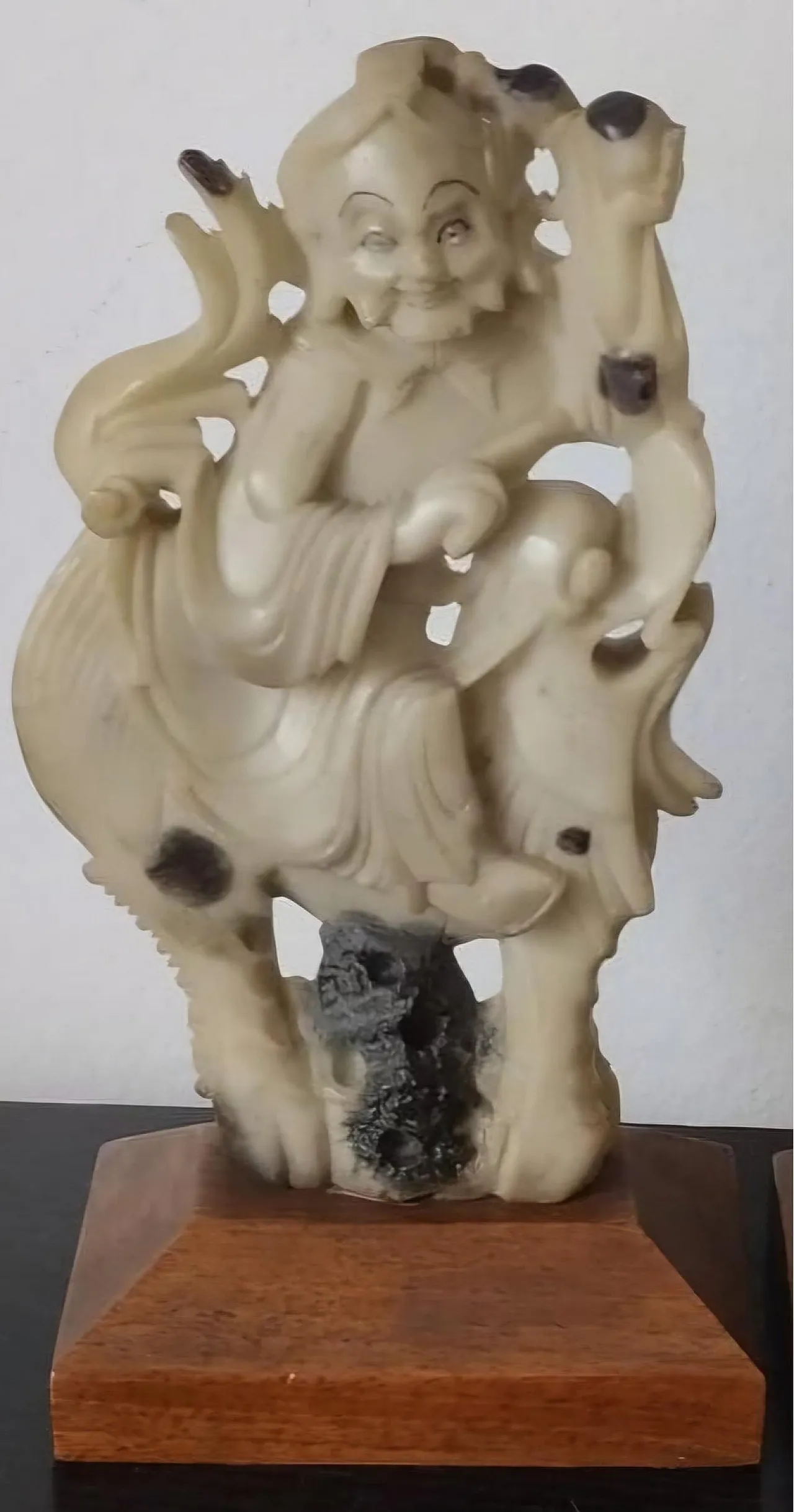 Carved stone sculptures of Qilin knights on wooden bases, early 20th century 8