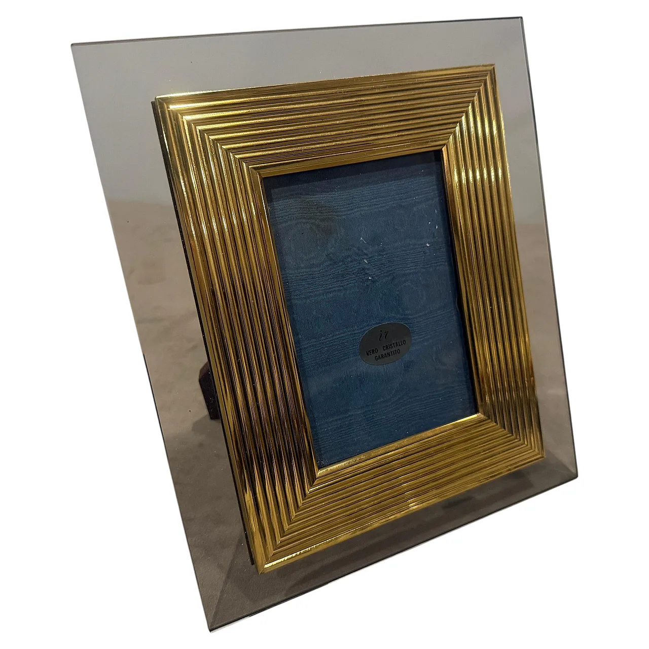 Brass and smoked glass luxury picture frame, 1960s 1