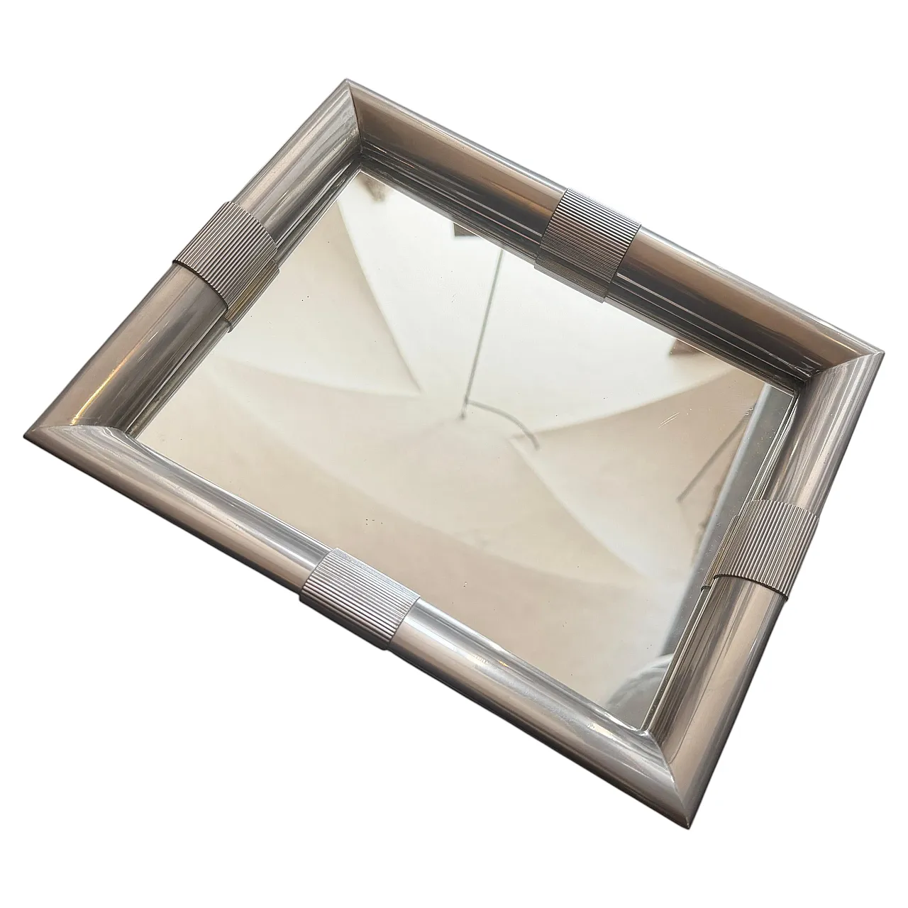 Silver plated and mirrored glass tray by Tommaso Barbi, 1970s 1