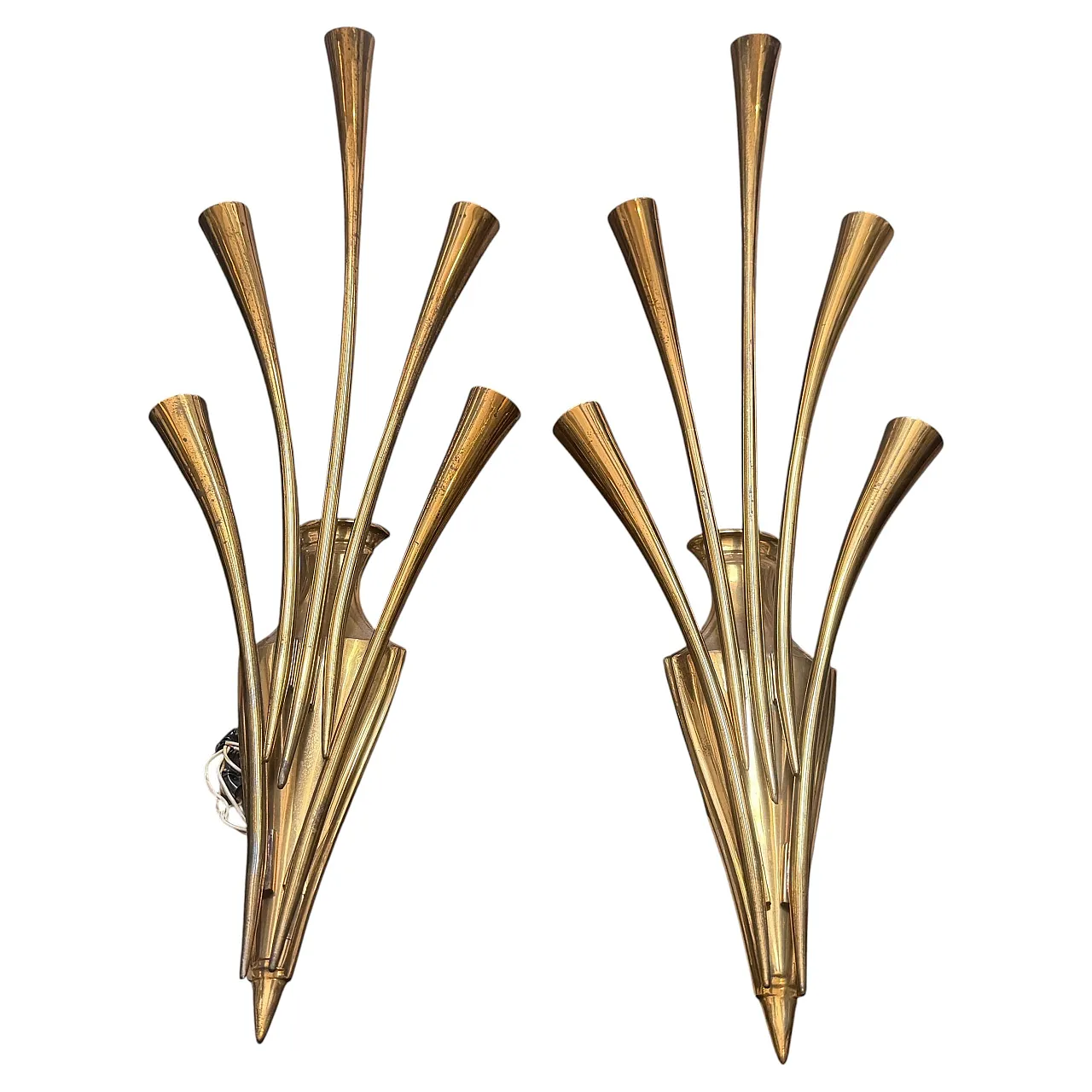 Pair of brass wall sconces by Oscar Torlasco for Lumi Milano, 1950s 1