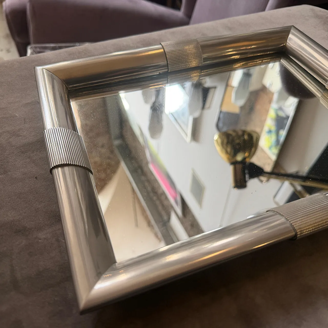 Silver plated and mirrored glass tray by Tommaso Barbi, 1970s 2