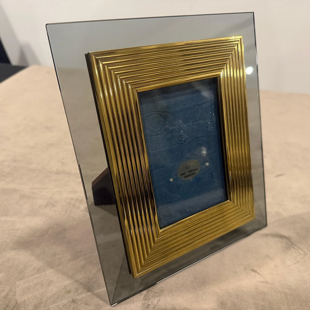 Brass and smoked glass luxury picture frame, 1960s 2