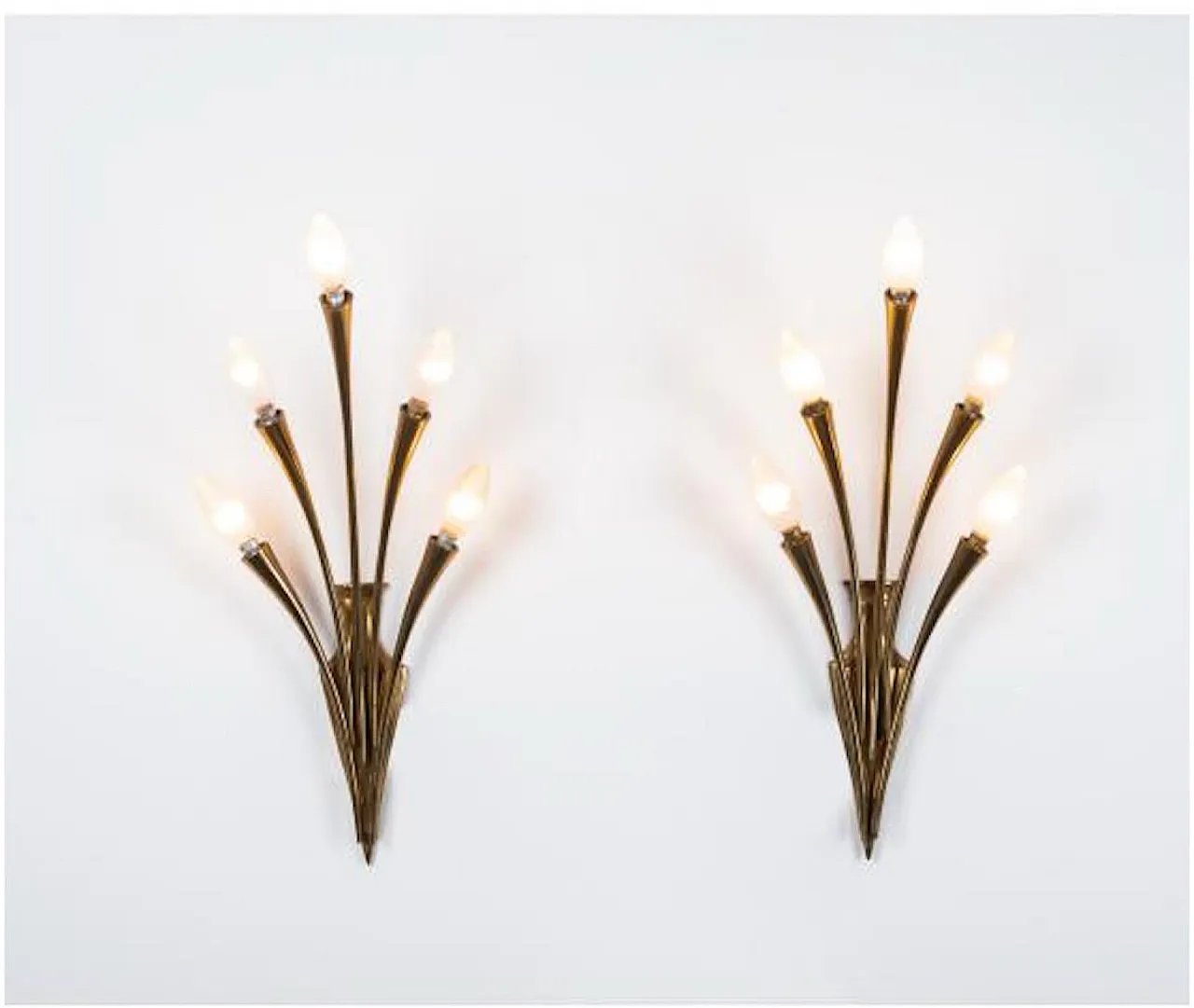 Pair of brass wall sconces by Oscar Torlasco for Lumi Milano, 1950s 2