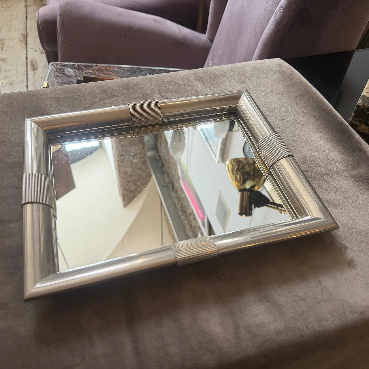 Silver plated and mirrored glass tray by Tommaso Barbi, 1970s 3