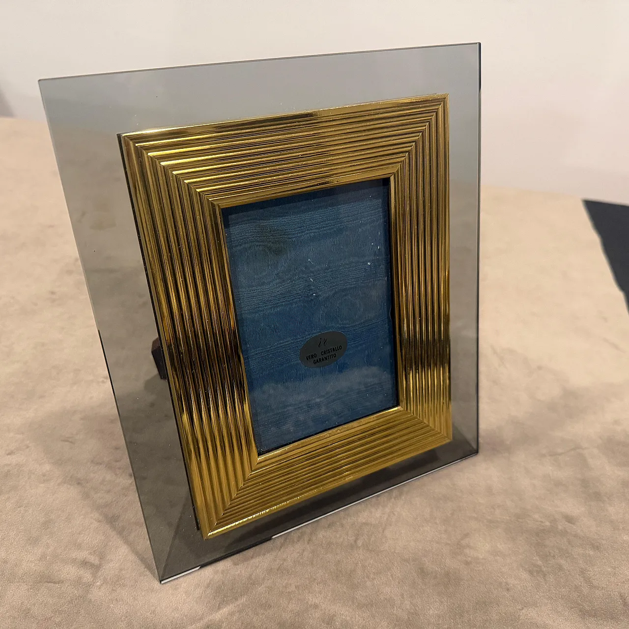 Brass and smoked glass luxury picture frame, 1960s 3