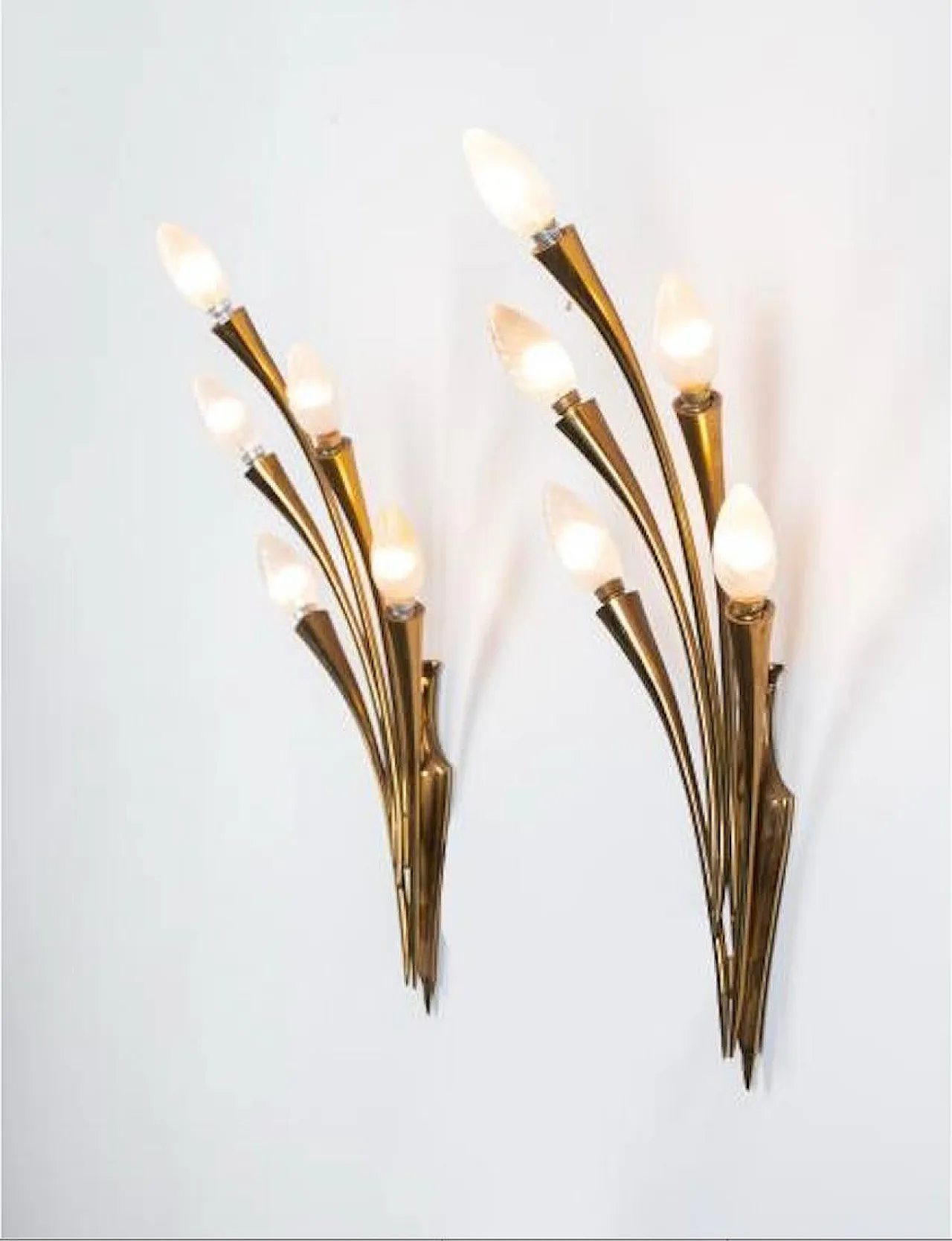 Pair of brass wall sconces by Oscar Torlasco for Lumi Milano, 1950s 3