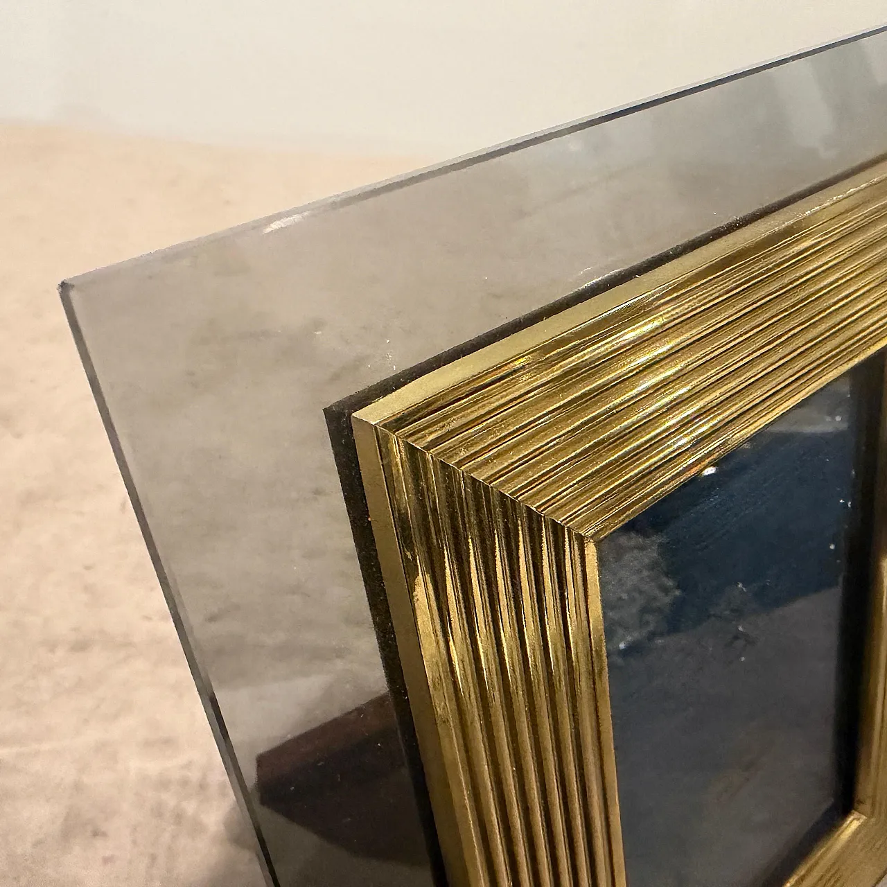 Brass and smoked glass luxury picture frame, 1960s 5