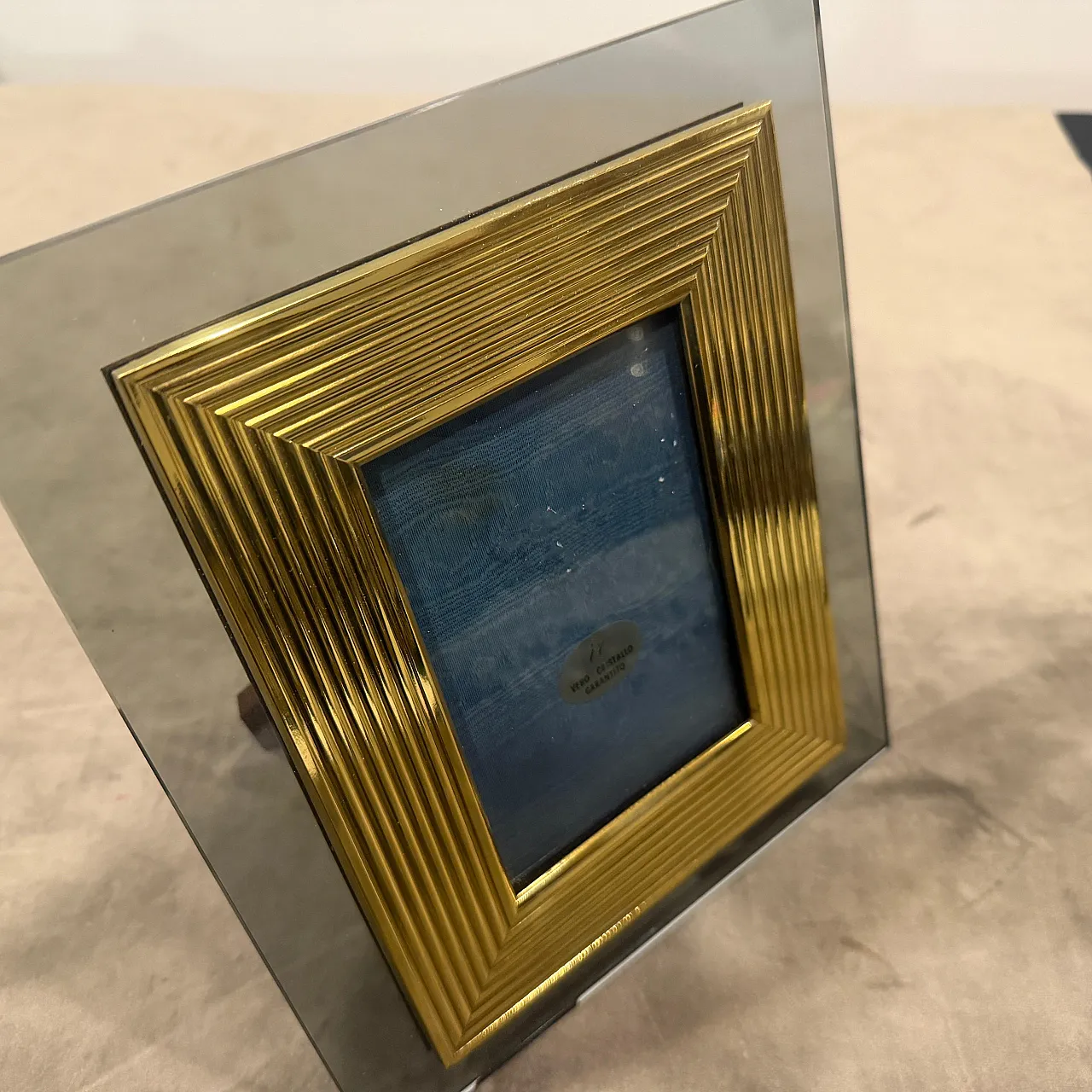 Brass and smoked glass luxury picture frame, 1960s 6