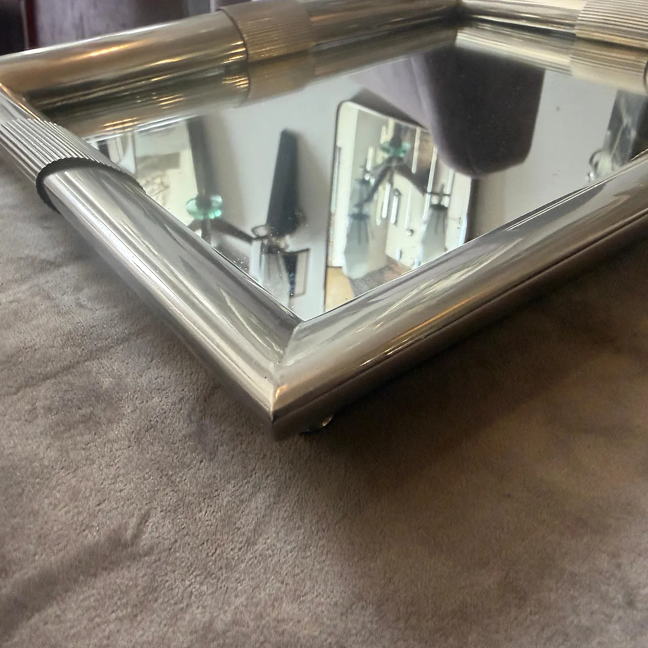 Silver plated and mirrored glass tray by Tommaso Barbi, 1970s 8