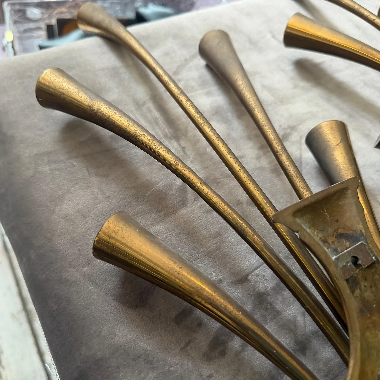 Pair of brass wall sconces by Oscar Torlasco for Lumi Milano, 1950s 13