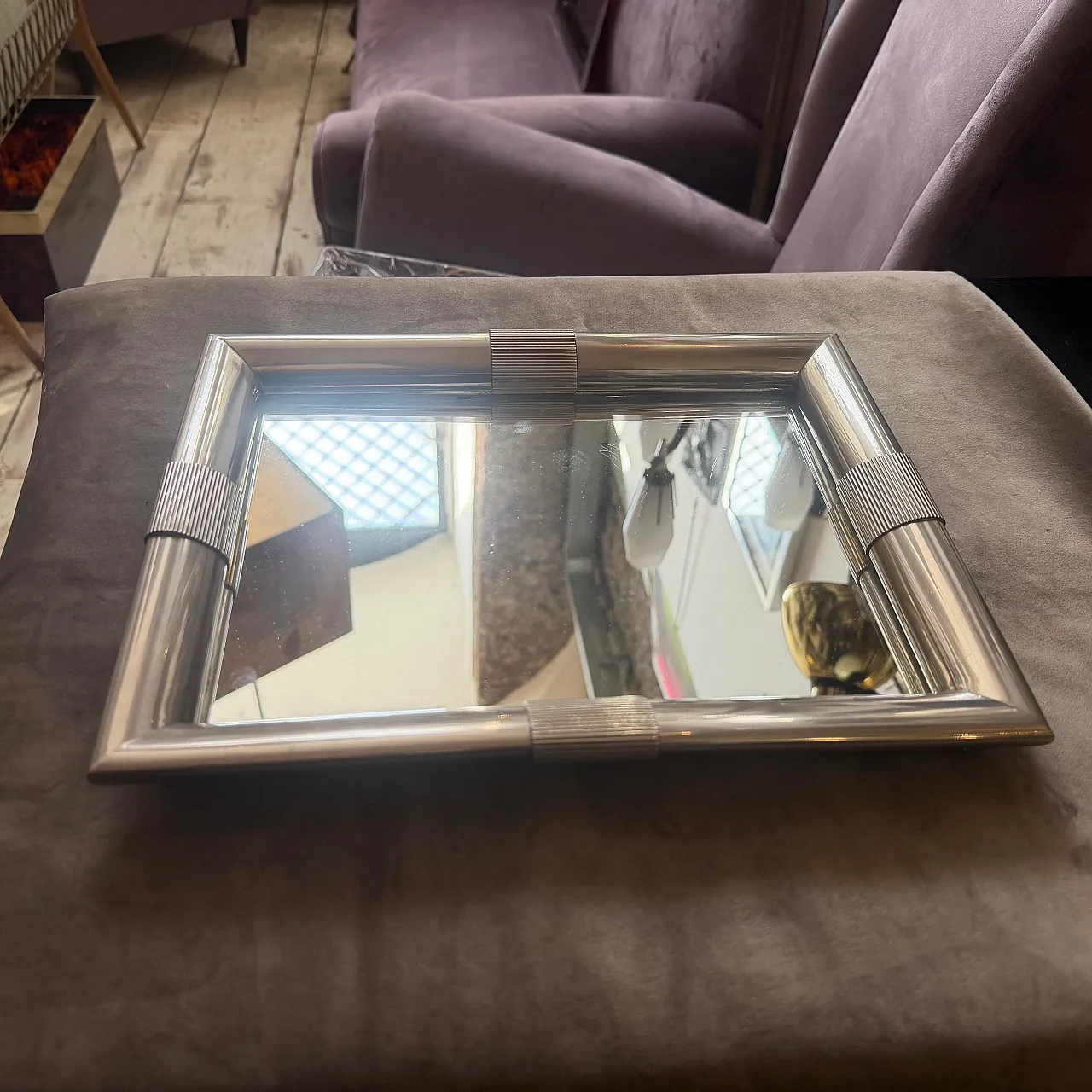 Silver plated and mirrored glass tray by Tommaso Barbi, 1970s 13