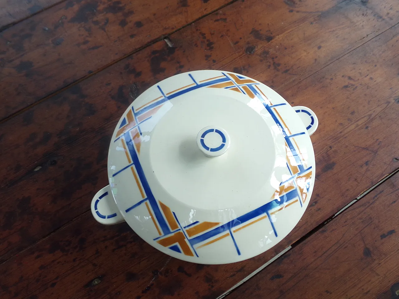 Zuppiera a righe arancioni e blu di Badonviller, anni '20 1