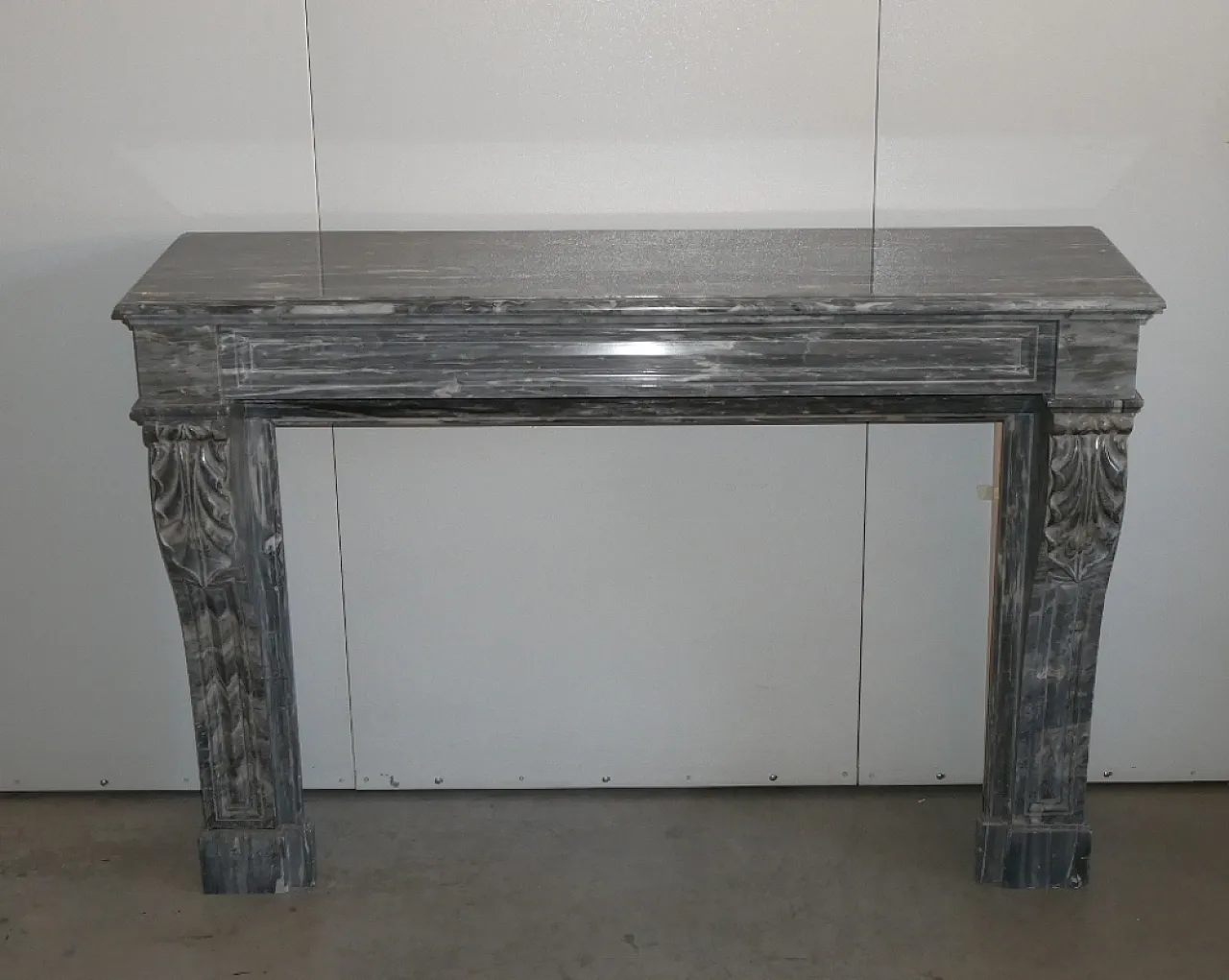 Antique “frame” fireplace in gray marble 1