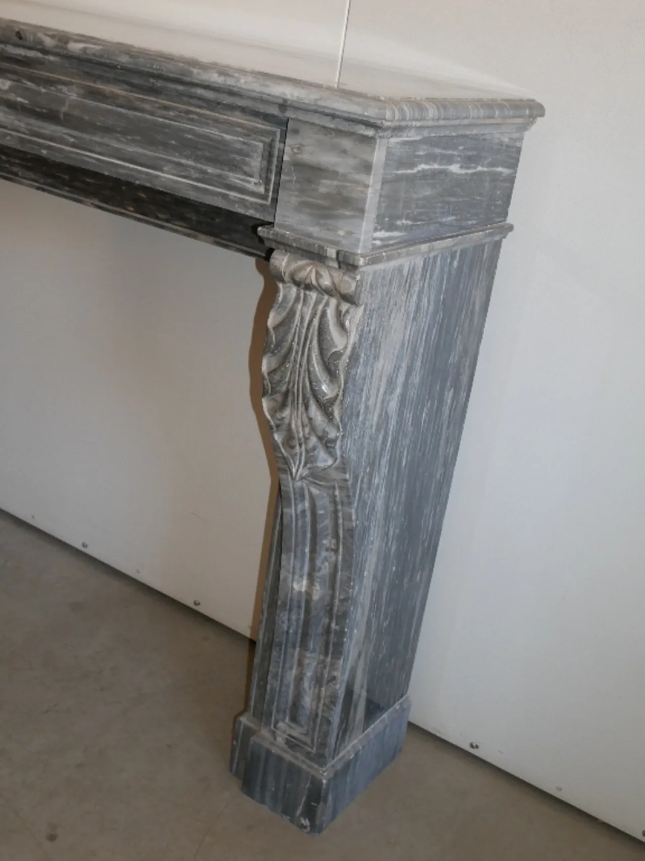 Antique “frame” fireplace in gray marble 2
