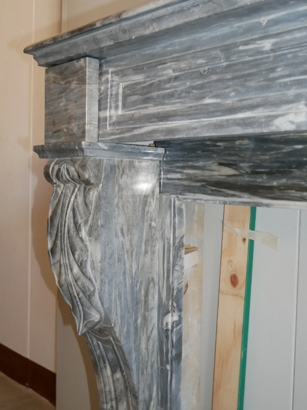 Antique “frame” fireplace in gray marble 4