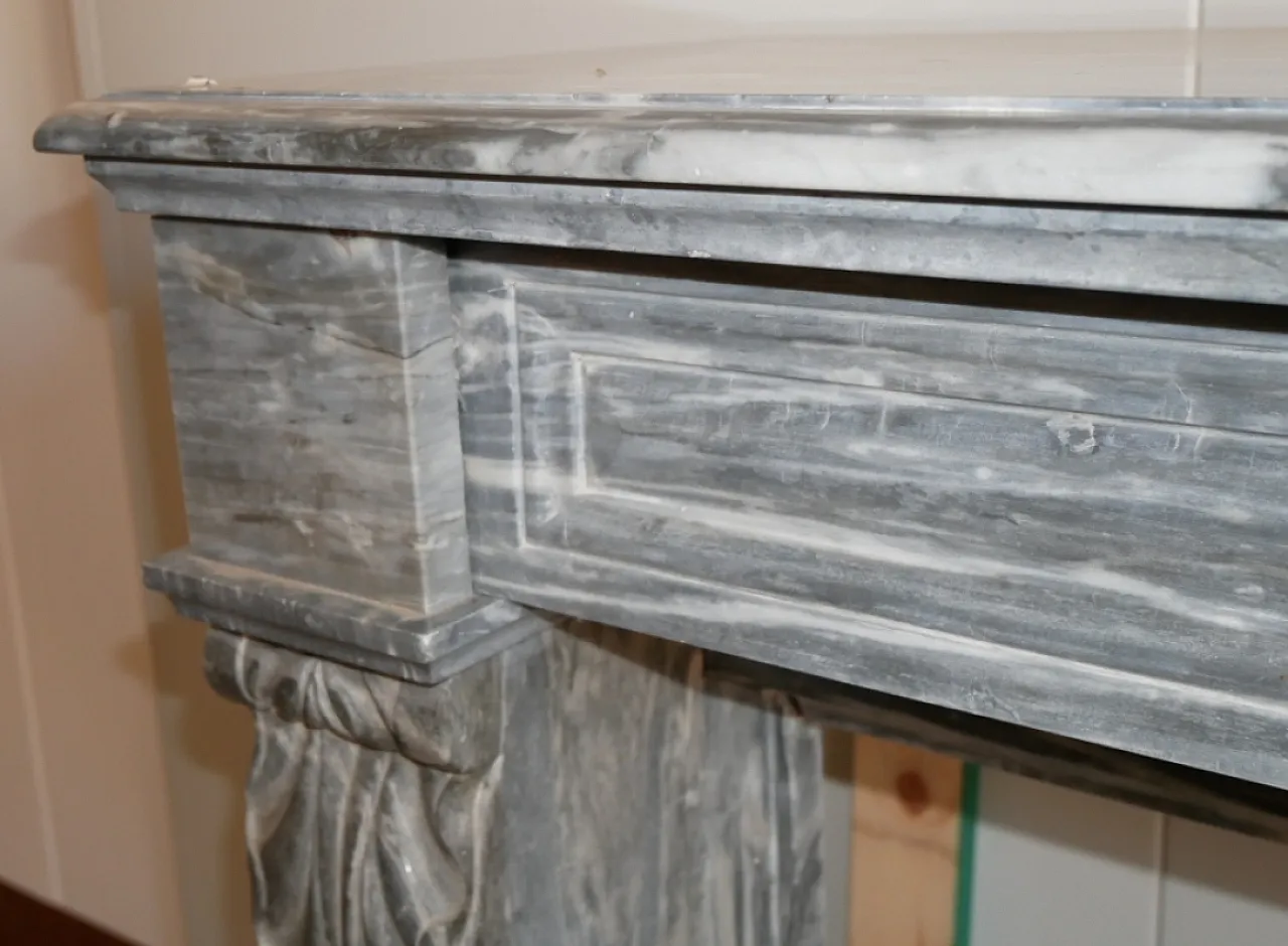 Antique “frame” fireplace in gray marble 5