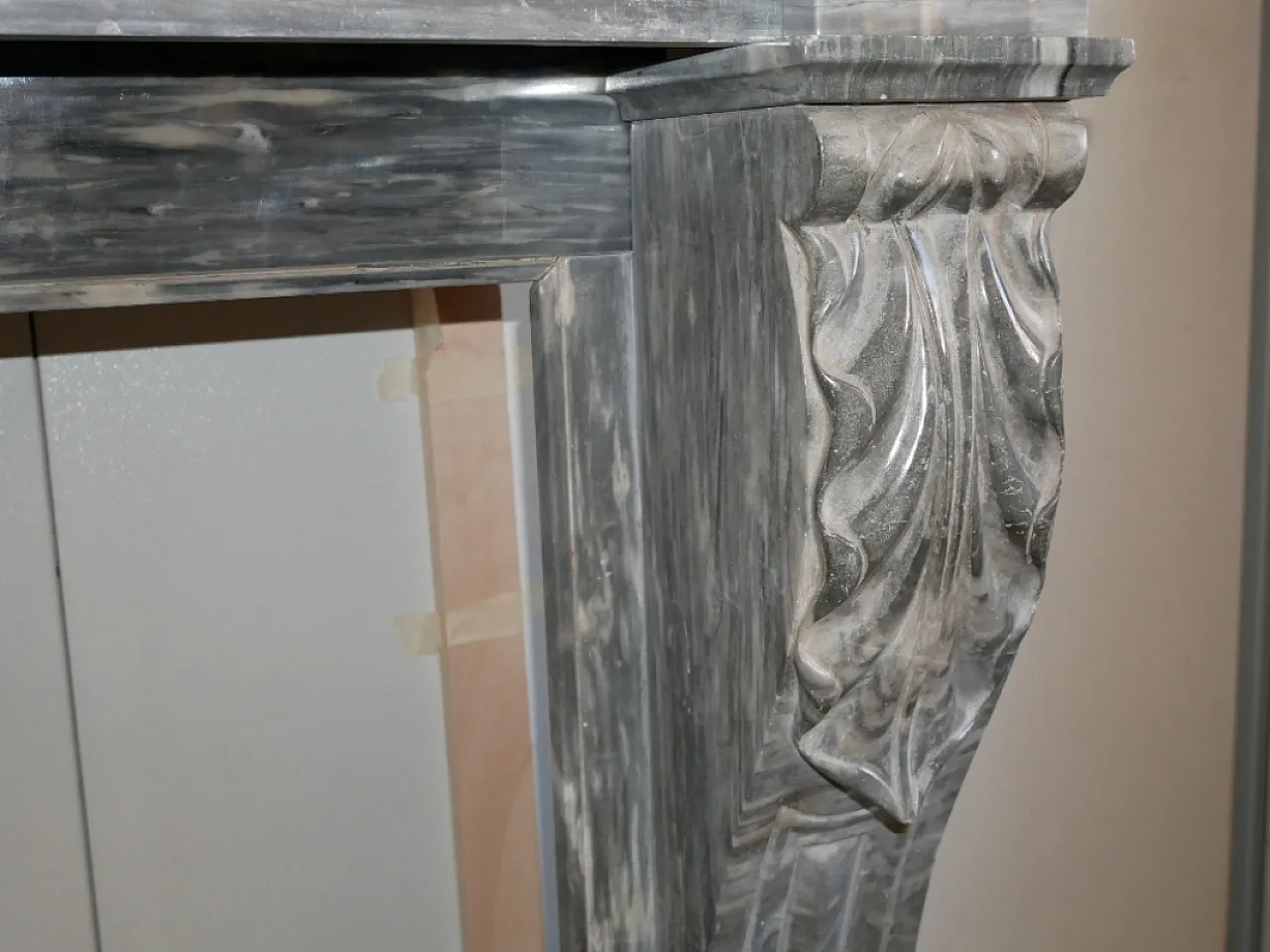 Antique “frame” fireplace in gray marble 7
