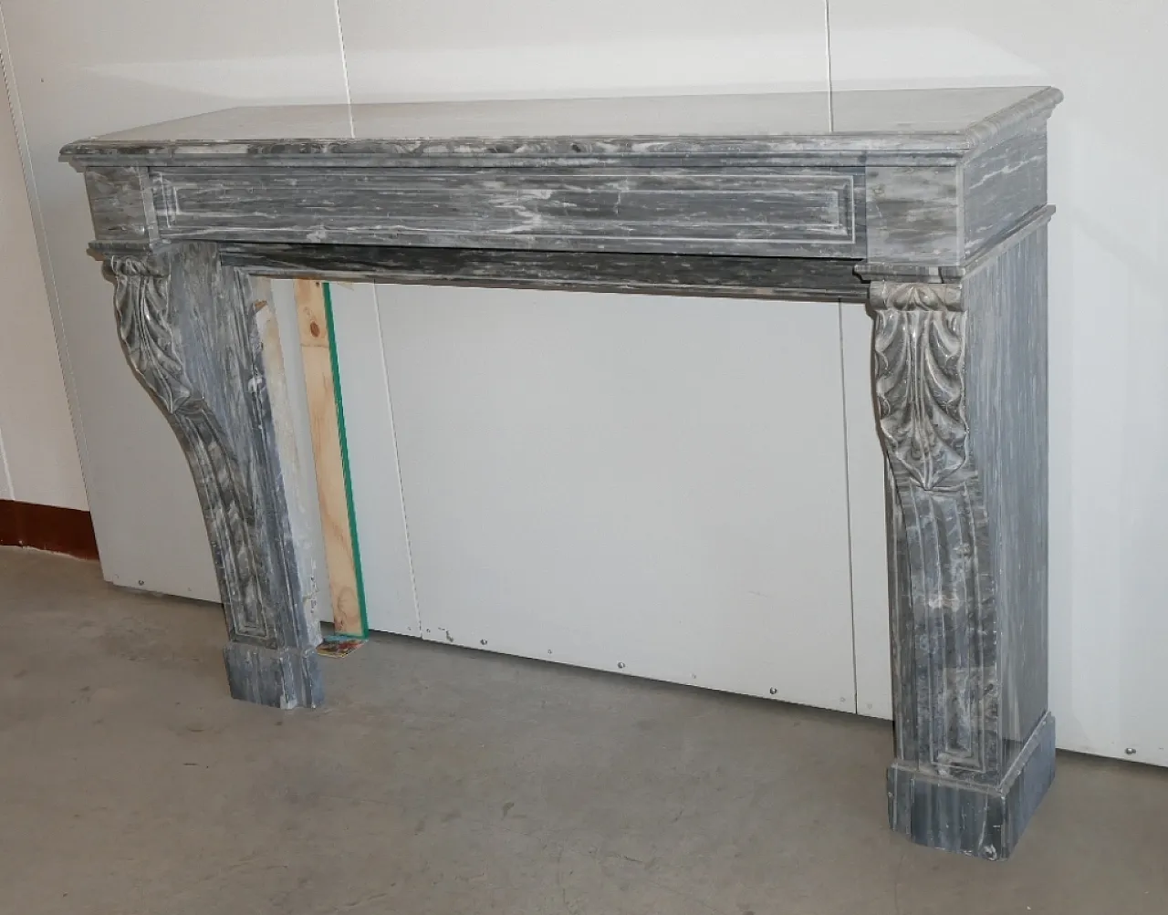 Antique “frame” fireplace in gray marble 9