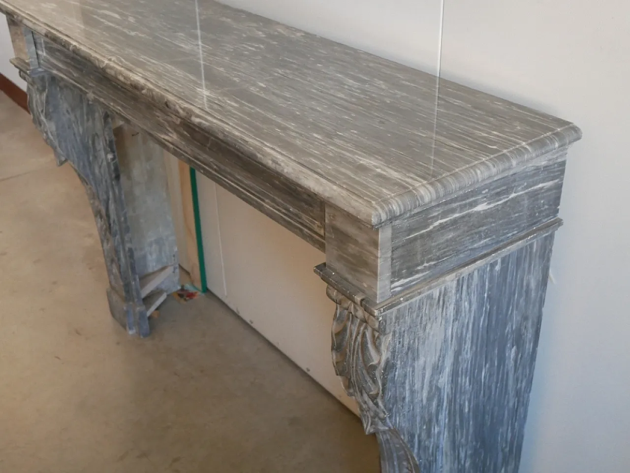 Antique “frame” fireplace in gray marble 10