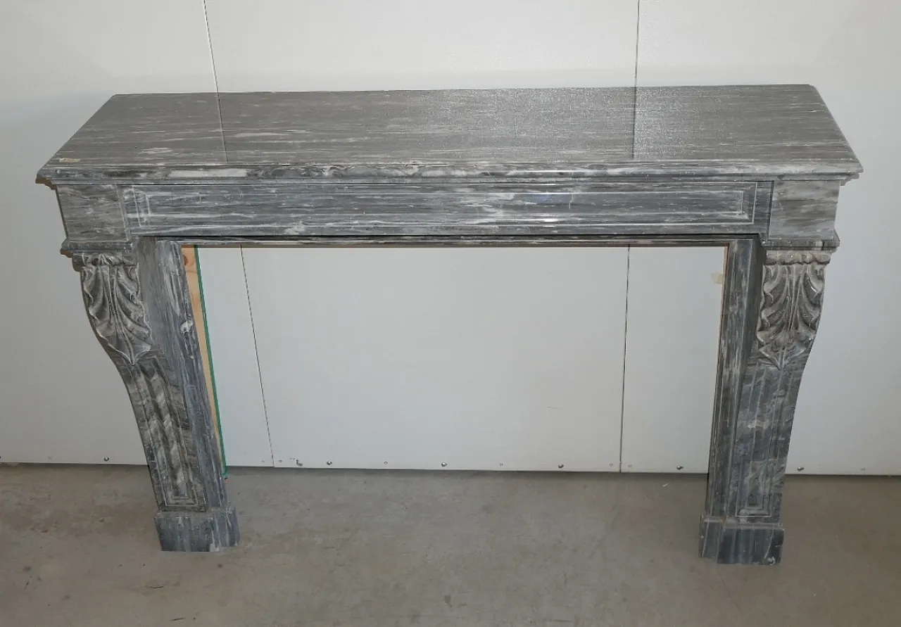 Antique “frame” fireplace in gray marble 12