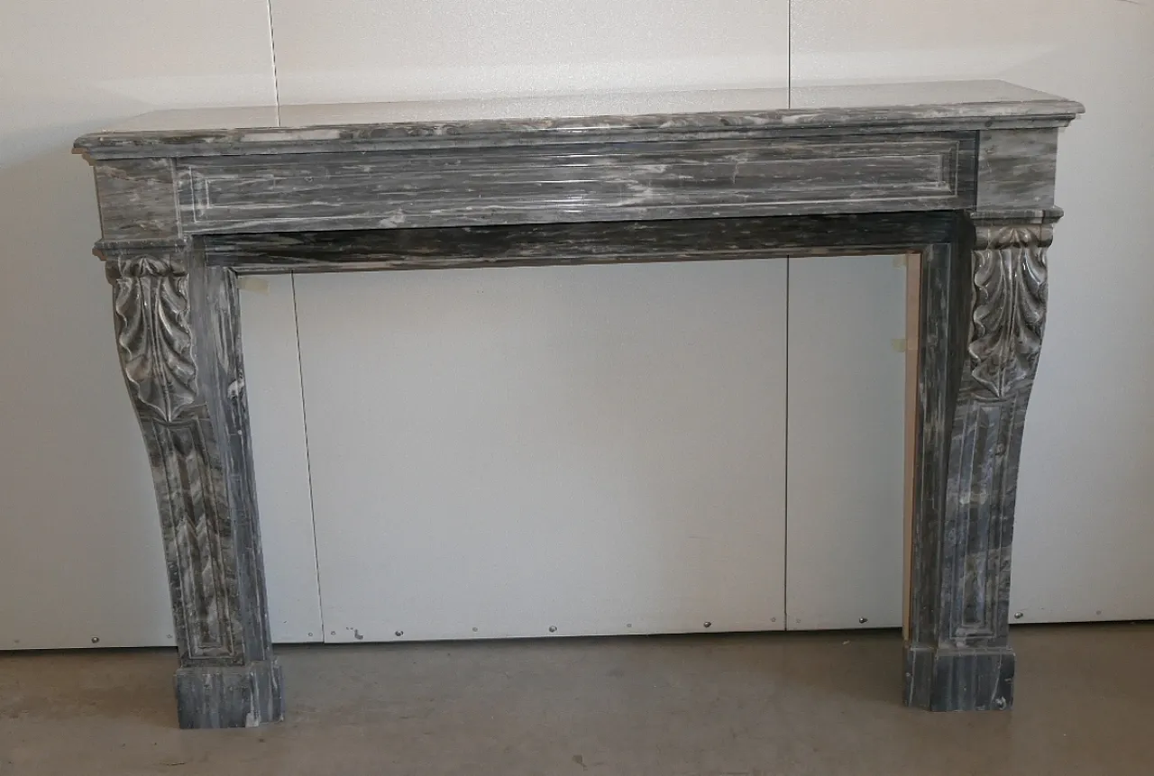 Antique “frame” fireplace in gray marble 13