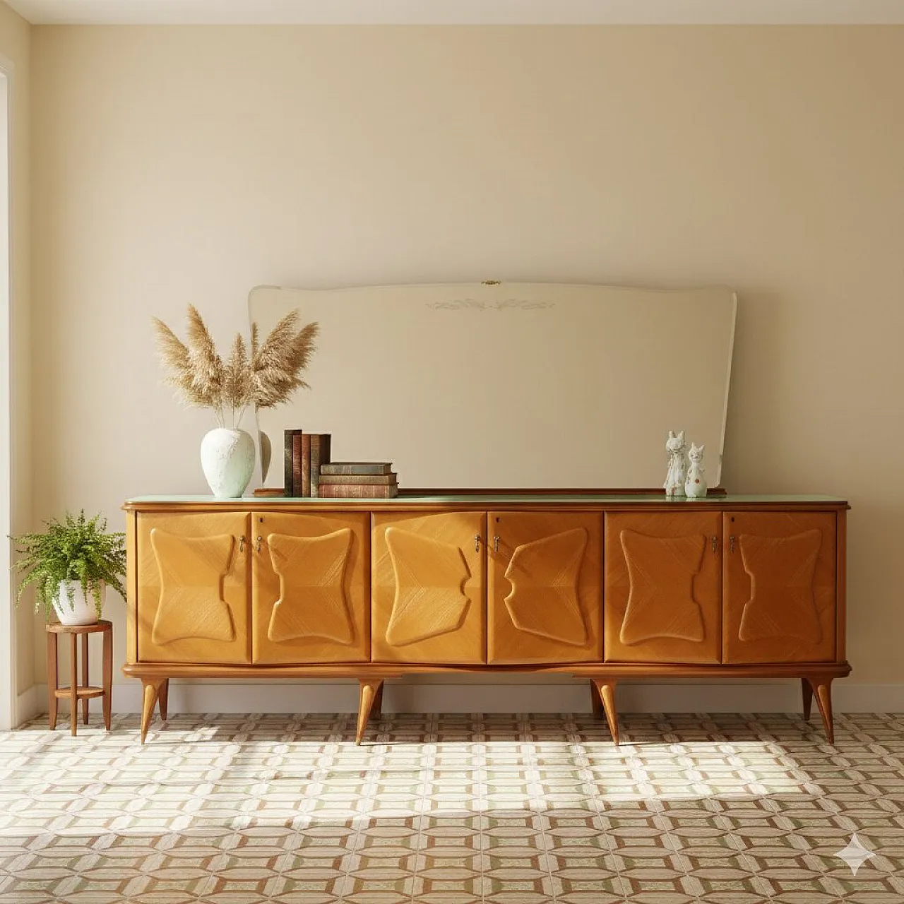 Mobile impiallacciato in larice e piano in vetro, '900 2