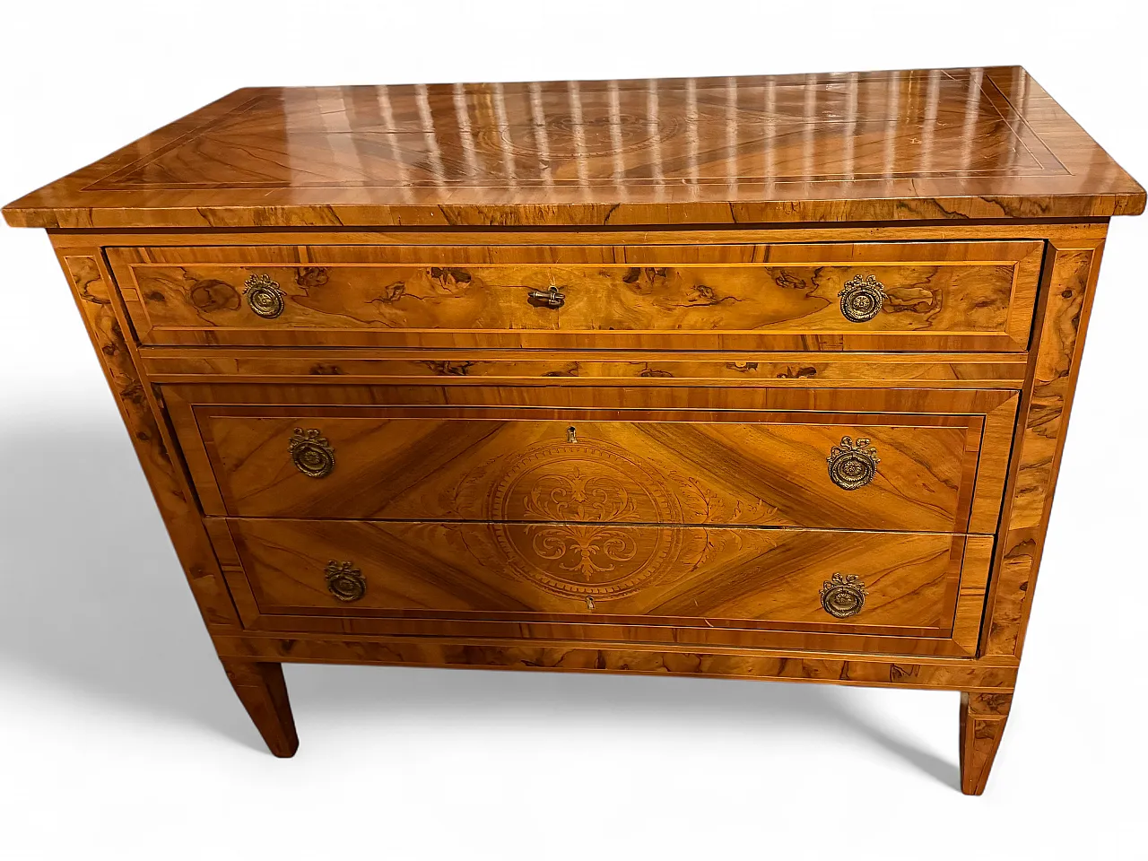 Comò Neoclassico intarsiato in radice di noce, '800 5