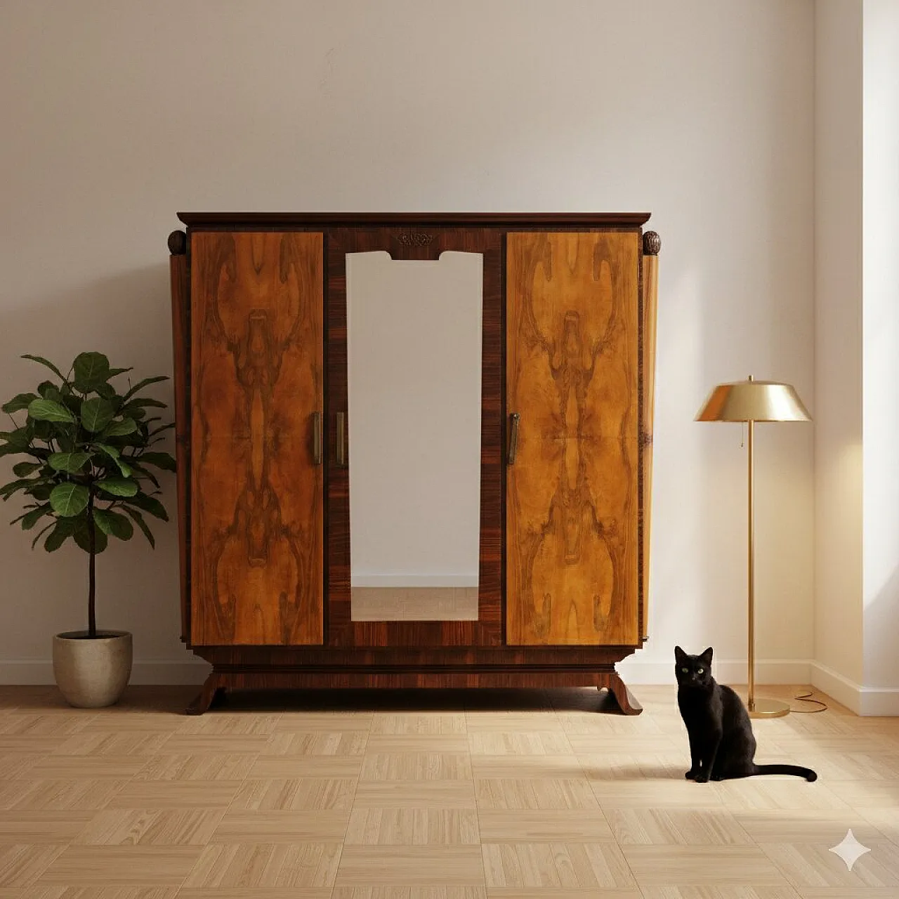 Armadio Art Déco impiallacciato in noce e palissandro, '900 2