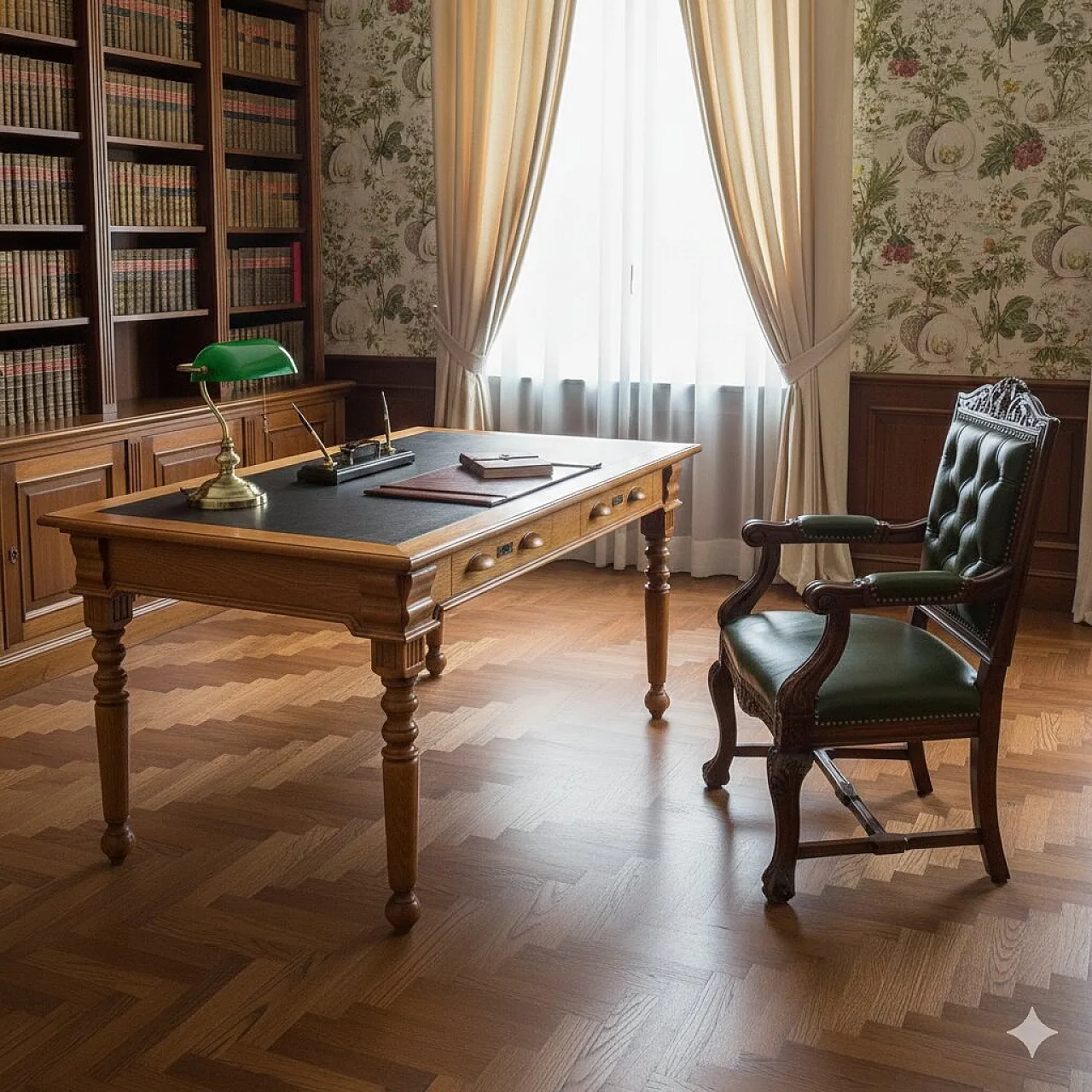 Scrittoio in rovere con inserto in formica sul piano, primo '900 2