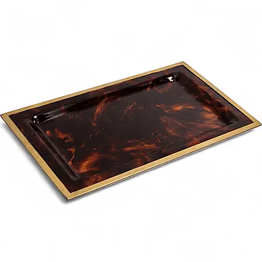 Tray in tortoiseshell lucite and Dior-style brass, 1970s