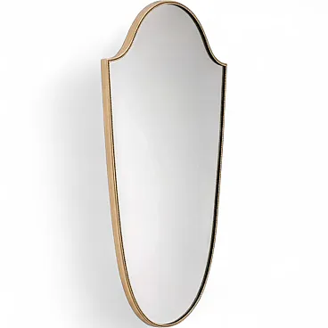 Brass mirror in the shape of a Gio Ponti style shield, 1950s