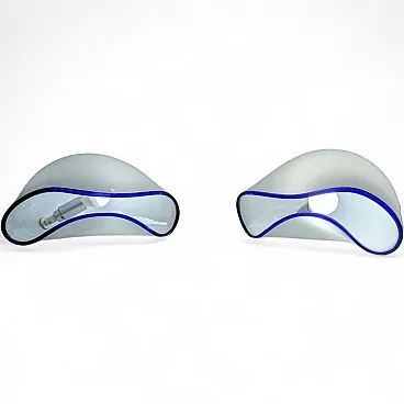 Pair of Vistosi Orsera lamps in white and blue Murano glass, 1970s