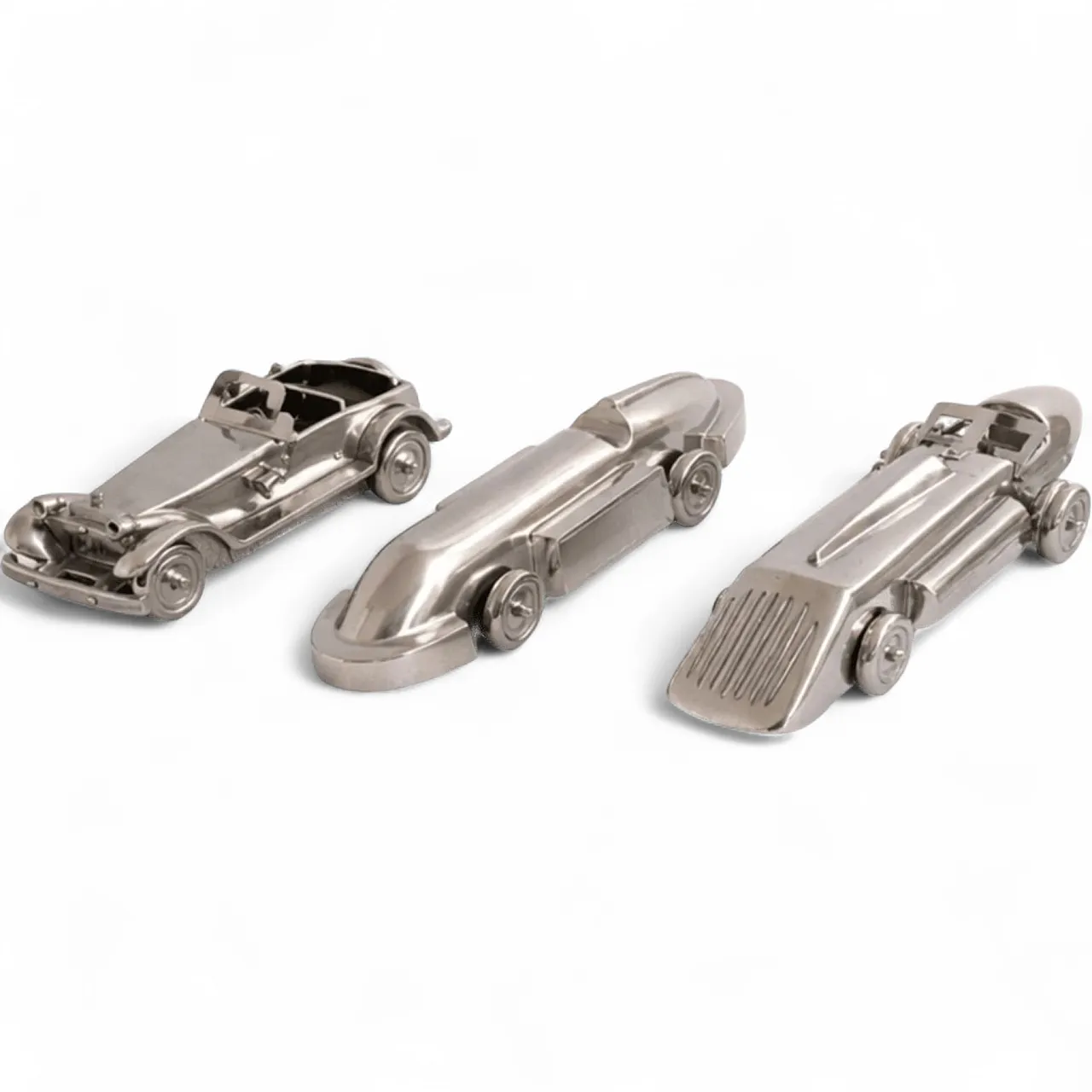 3 Italian Art Deco Futuristic Cast Metal Cars, 30s 8