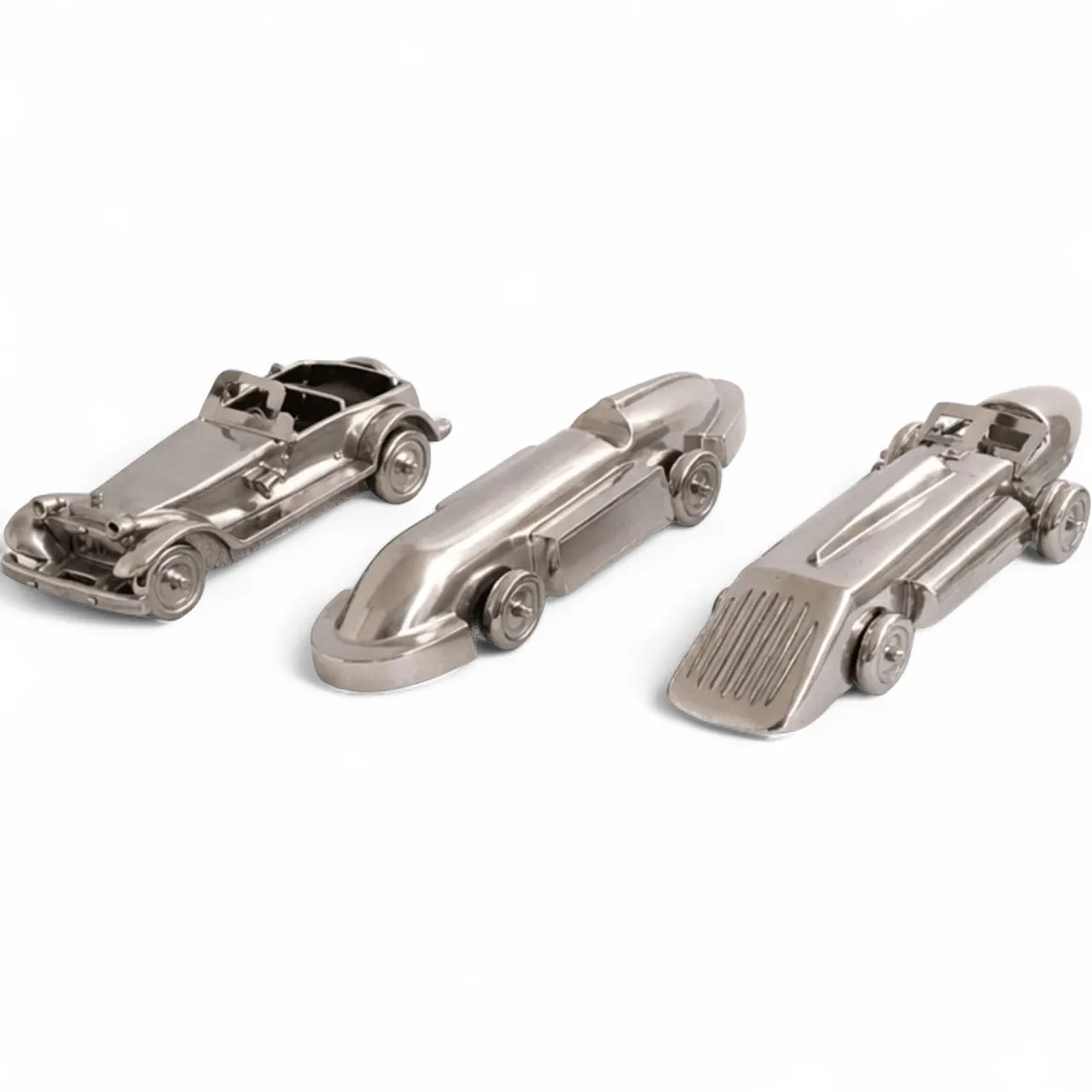 3 Italian Art Deco Futuristic Cast Metal Cars, 30s 9