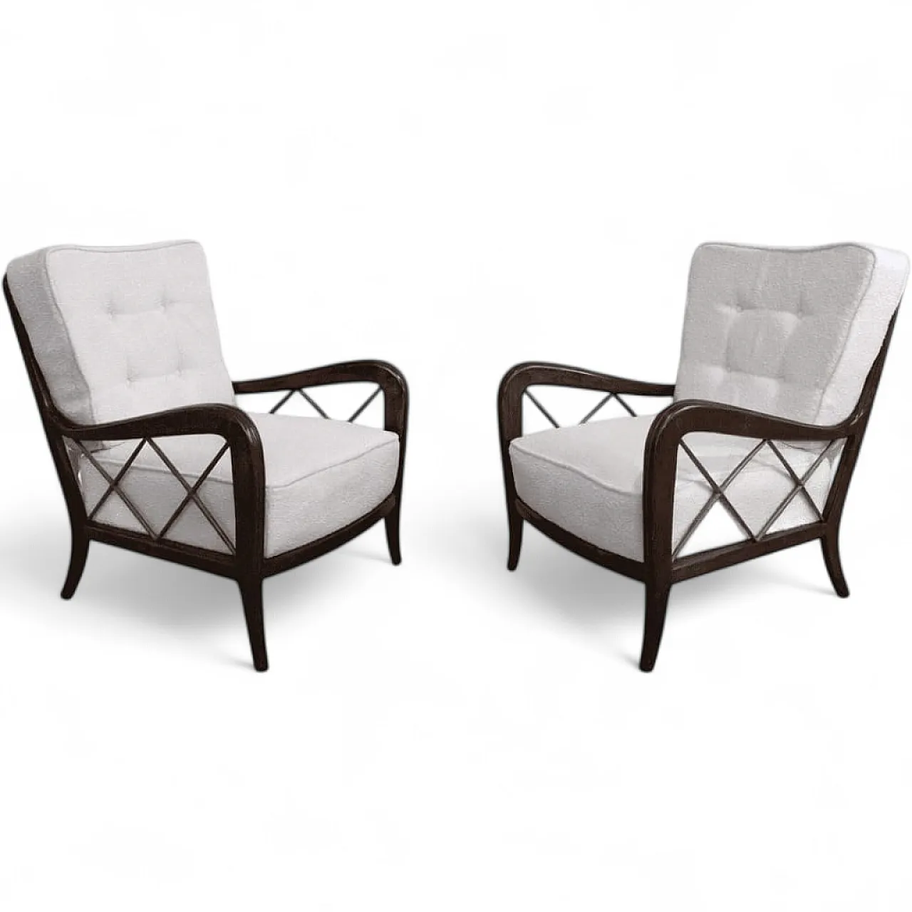 Pair of walnut and maple armchairs Paolo Buffa style, 1940s 12