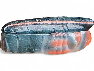 Majolica Lobster Pate Dish Faience Terrine, in Pink and Blue, 70s