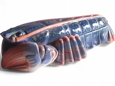 Rare Large Lobster Faience Terrine in Pink and Blue, 70s