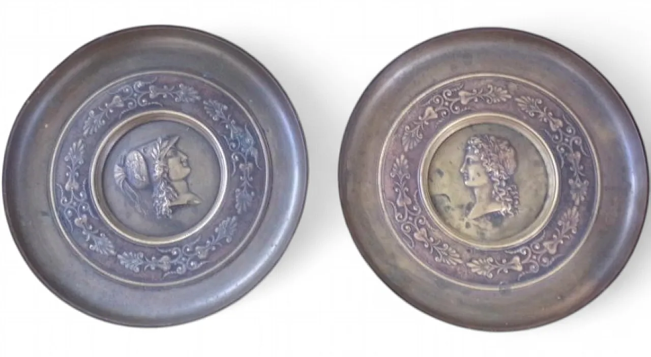 Pair of Ornate pedestal tazza, bronze, Greek figures, late 19th c. 9