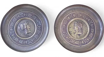 Pair of Ornate pedestal tazza, bronze, Greek figures, late 19th c.