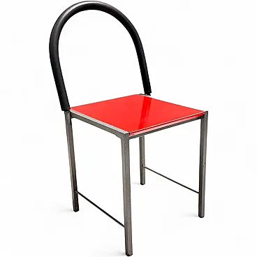 Ettore Sottsass style Red Vintage Side Chair, Laminate & Metal, 1980s